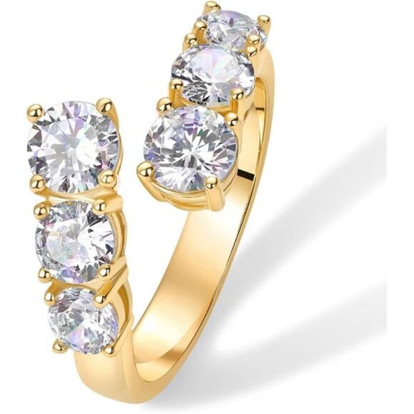 14K Gold Plated Cubic Crossover Chunky Eternity Ring | Open Twist main image 5